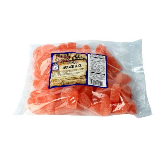 Clear plastic bag of sugar-coated orange jelly slices from candy and food collection under $50