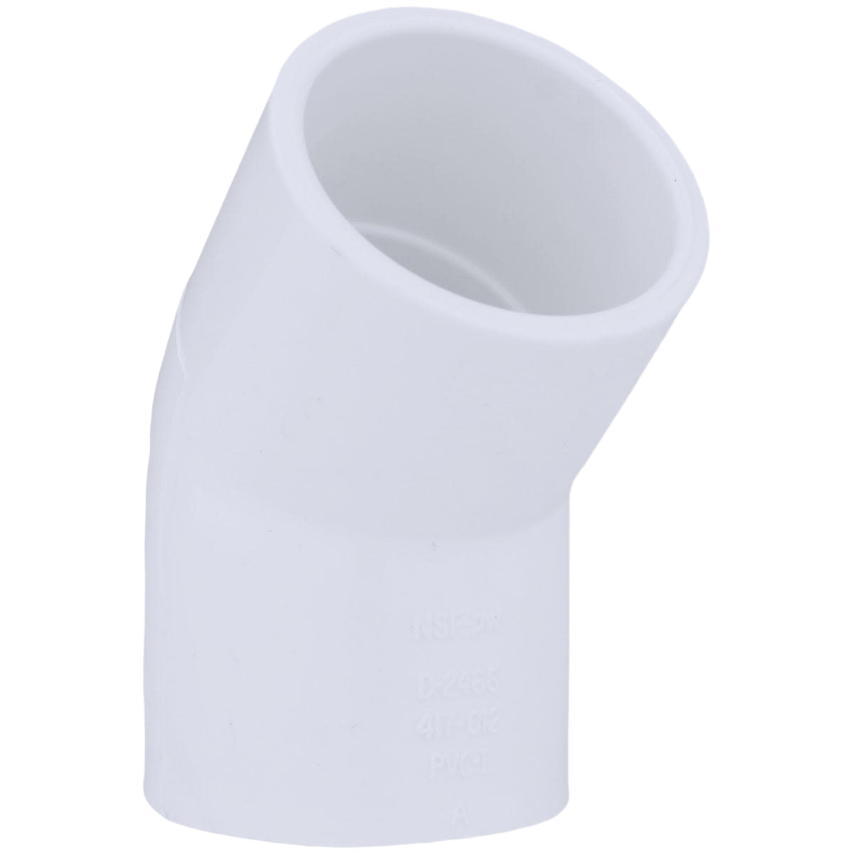 White PVC 45-degree elbow fitting for plumbing and irrigation in pipes and fittings and home improvement collections
