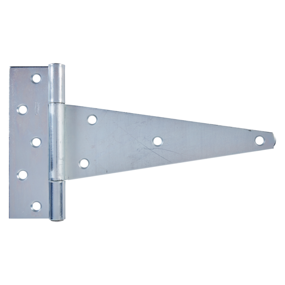 10-inch zinc-plated steel heavy-duty tee hinge with multiple mounting holes for gates and doors in hardware collections under $50