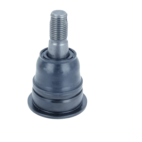 Front suspension ball joint with threaded metal stud and durable black rubber housing for vehicle maintenance tasks