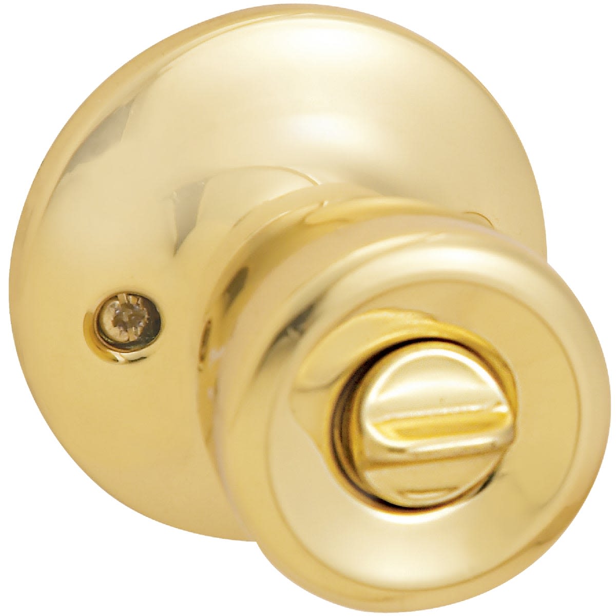Polished brass tulip-style door knob with adjustable latch for bedroom and bathroom doors in hardware collection under $50