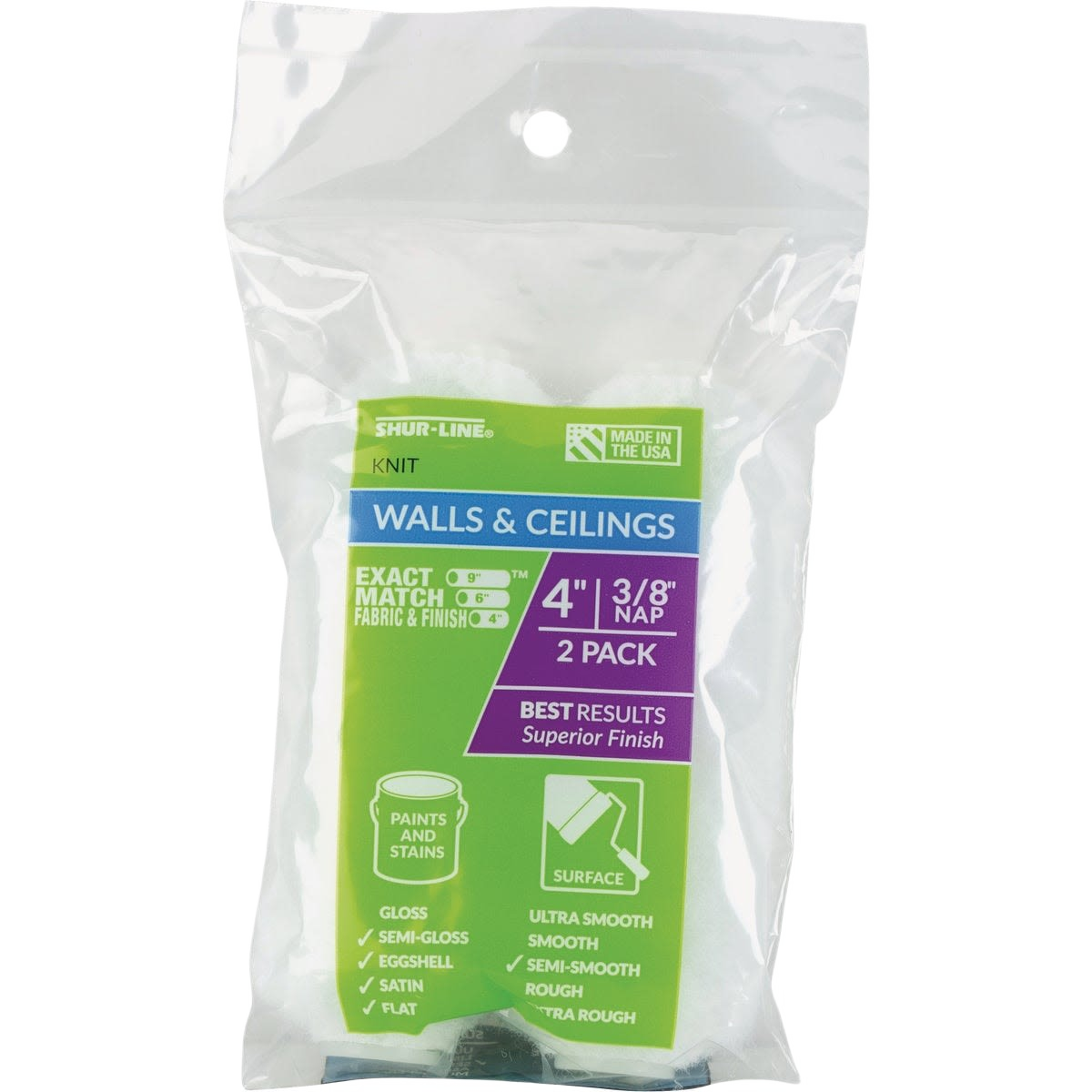 Two-pack of 4-inch knit roller covers with 3/8-inch nap for smooth paint application on walls and ceilings under $50