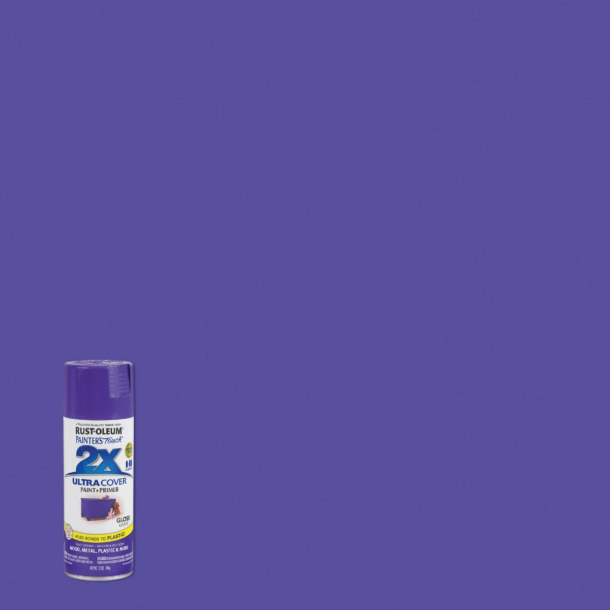 Grape gloss spray paint can with primer offering durable finish for wood, metal, and crafts in home improvement supplies