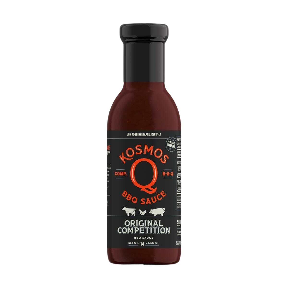 Bottle of Kosmos Q original competition style BBQ sauce designed for grilling in sauces and outdoor living collections under $50