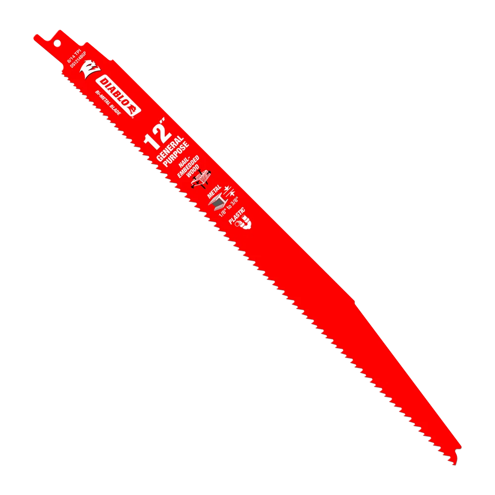 Red bi-metal saw blade for general purpose cutting in tools and home improvement tasks.