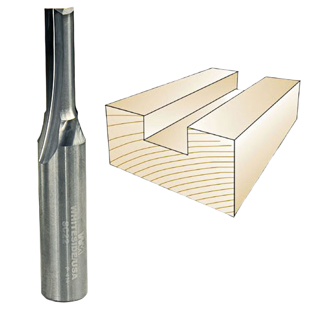 Solid carbide straight router bit designed for precise cutting in woodworking, part of tool accessories and drill bits collections