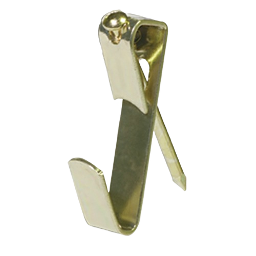 Brass-plated picture hanger with push-in nail, suitable for light-duty wall decor and home improvement projects