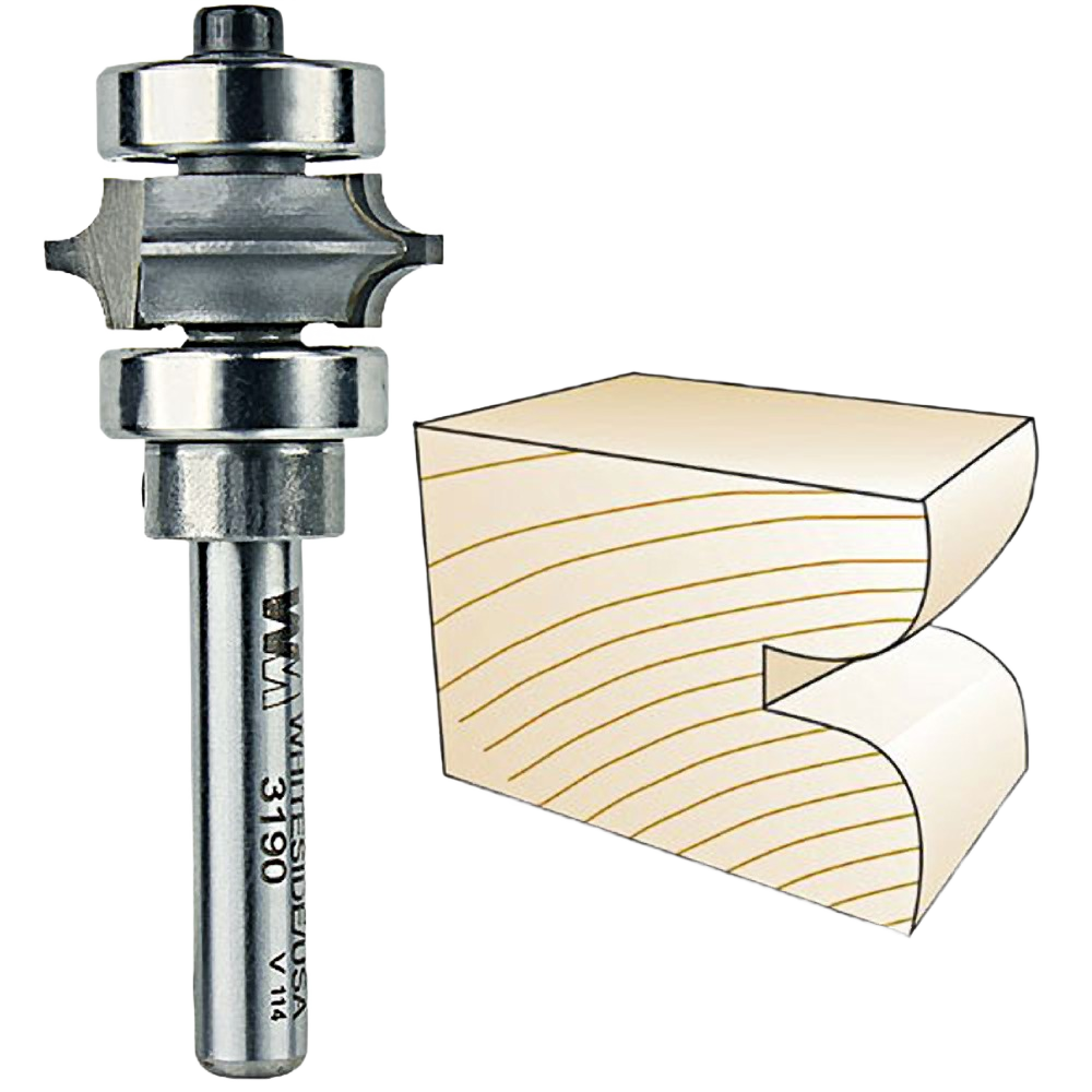 Carbide-tipped router bit for creating decorative full bead edges on wood in tool and power tool accessories collections