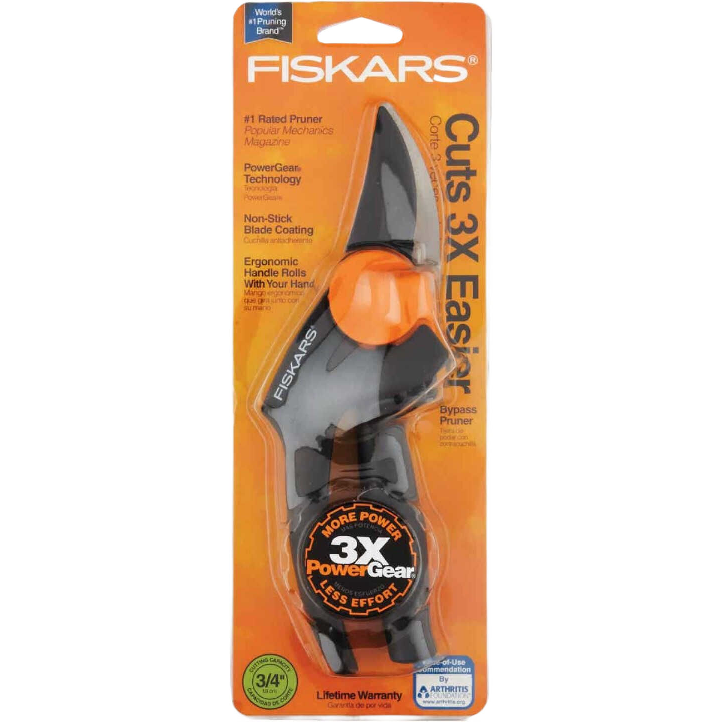 Ergonomic bypass pruner with PowerGear technology and non-stick coated blades for efficient home gardening tasks