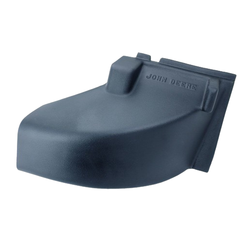 Black durable side discharge chute with embossed branding for lawn mower replacement and automotive tool use