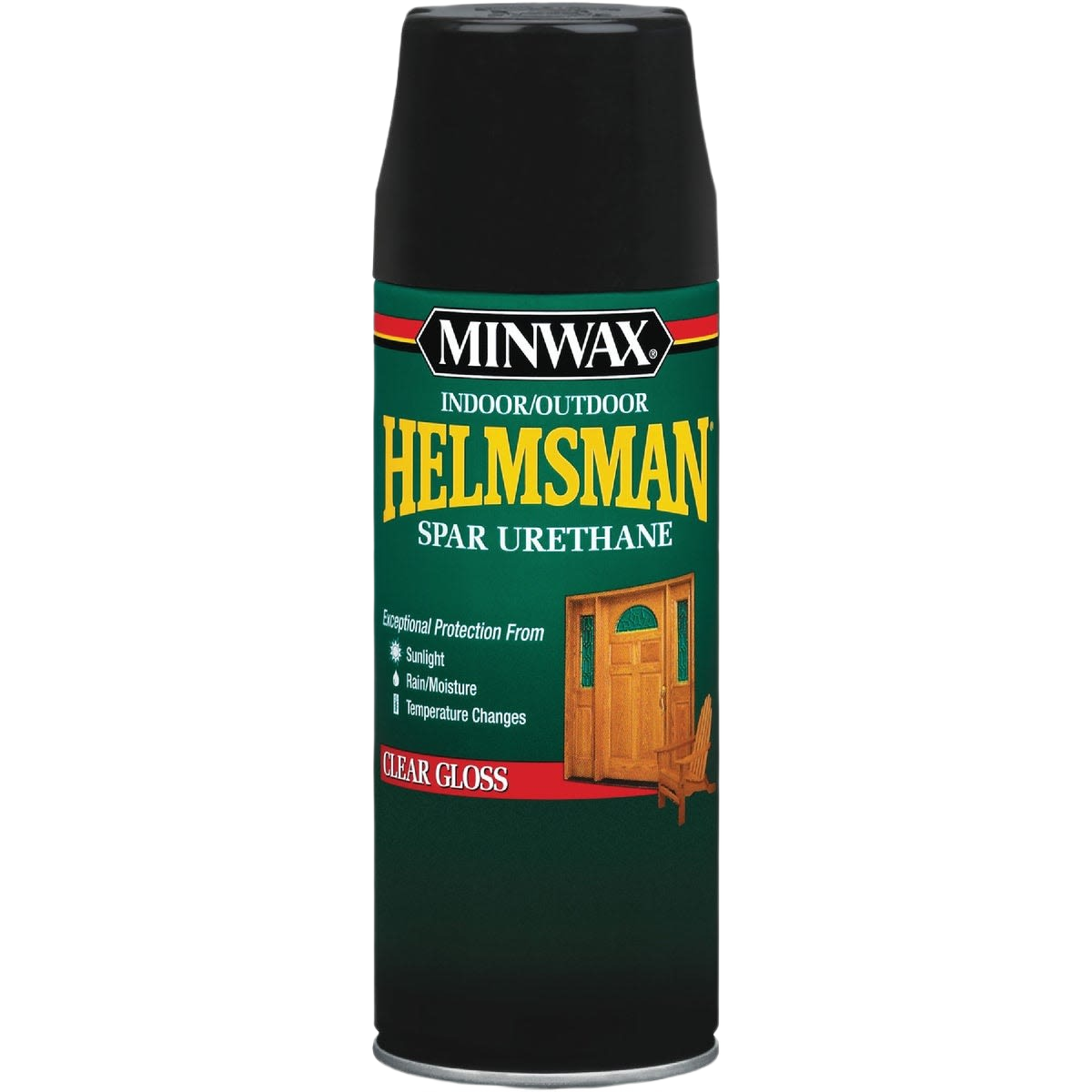 Can of clear gloss spray polyurethane for exterior stain and sealer protection in home improvement supplies