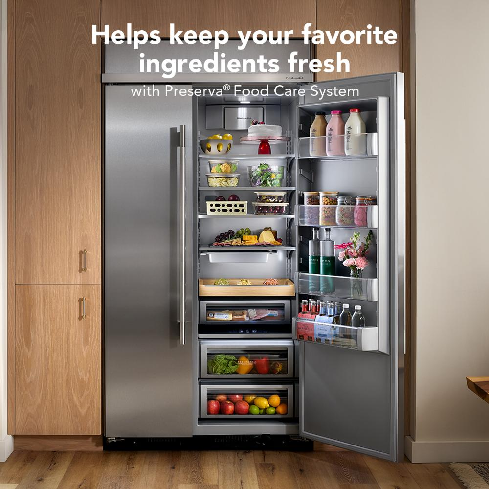 29.4 Cu. Ft. 48" Built-In Side-by-Side Refrigerator features Exterior Water and Ice Dispenser with Measured Fill