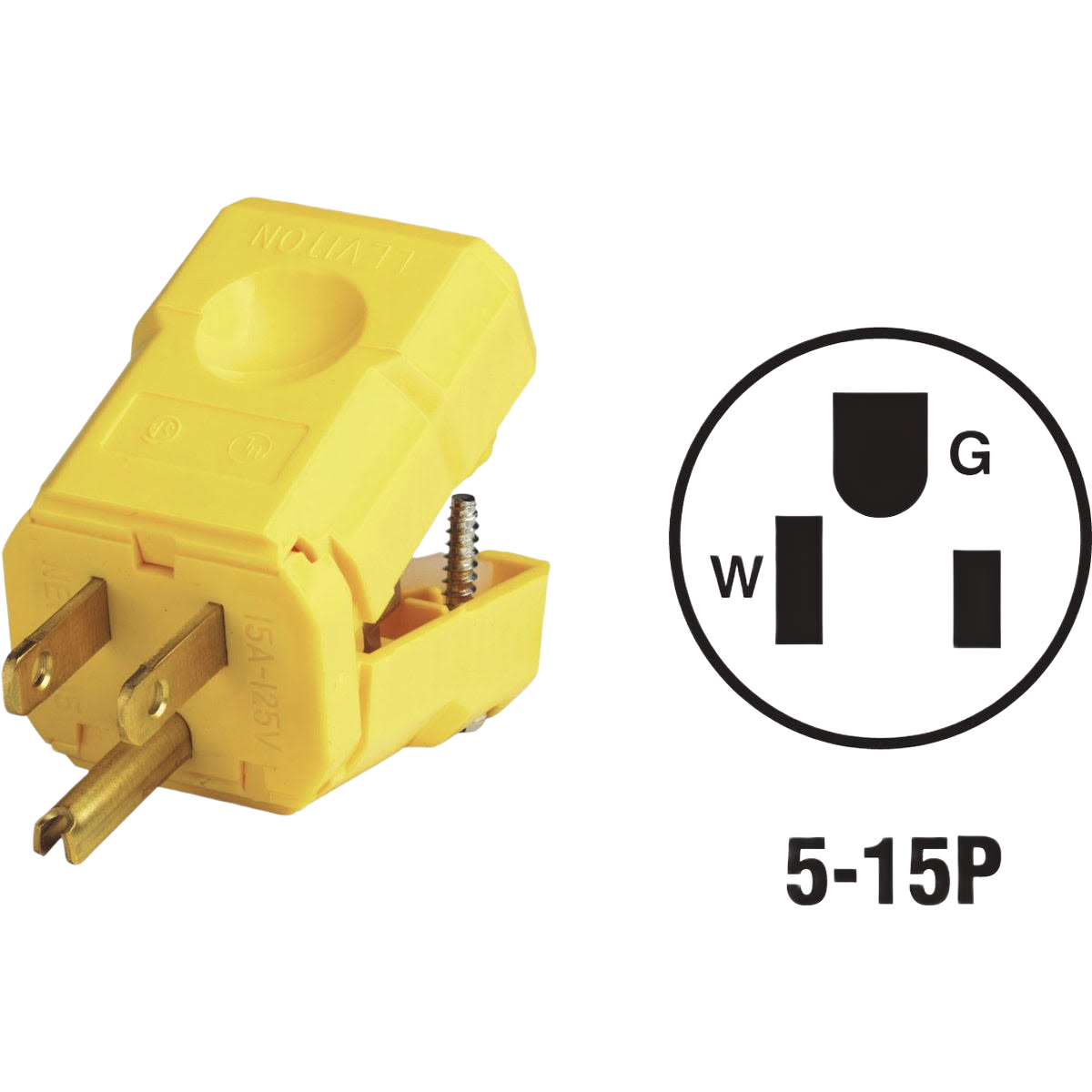 Yellow heavy-duty 3-wire, 2-pole electrical cord plug for home improvement and tools use