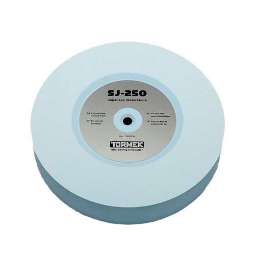 Light blue waterstone wheel designed for sharpening and honing tools and home improvement use
