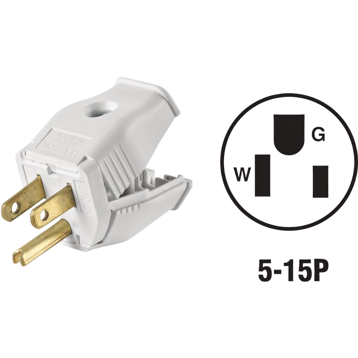 White clamp tight cord plug with brass prongs for electrical wiring and home improvement under $50 collections