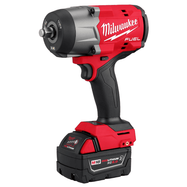 Red and black cordless high torque impact wrench with friction ring for tools and home improvement projects