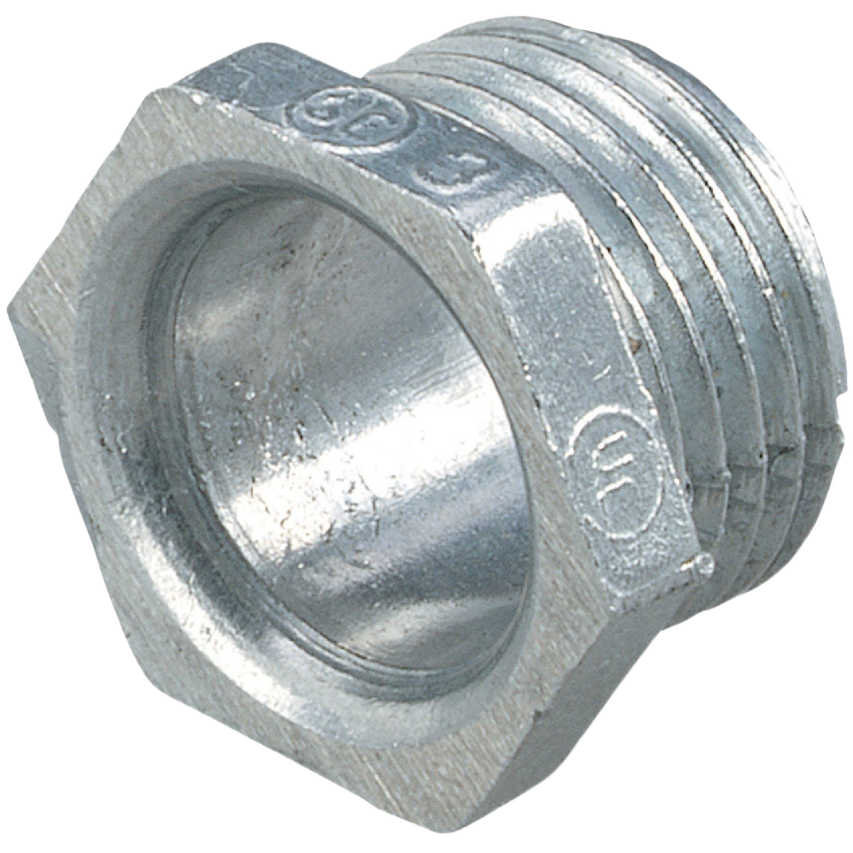 Galvanized steel conduit nipple with hexagonal head for electrical conduit fittings in home improvement projects