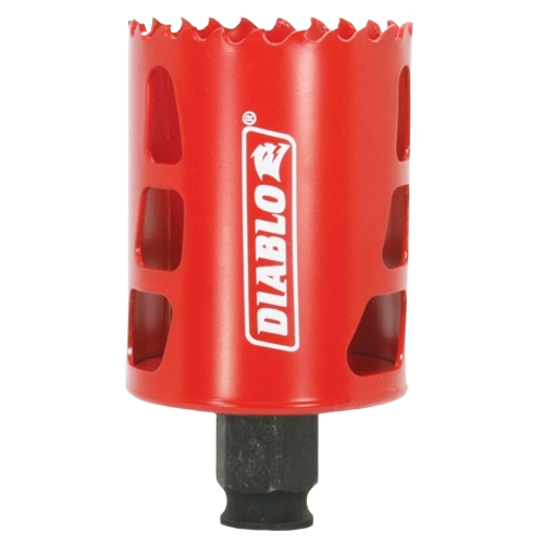 Red metal hole saw with sharp teeth and vented design for woodworking tools and home improvement projects under $50 collections