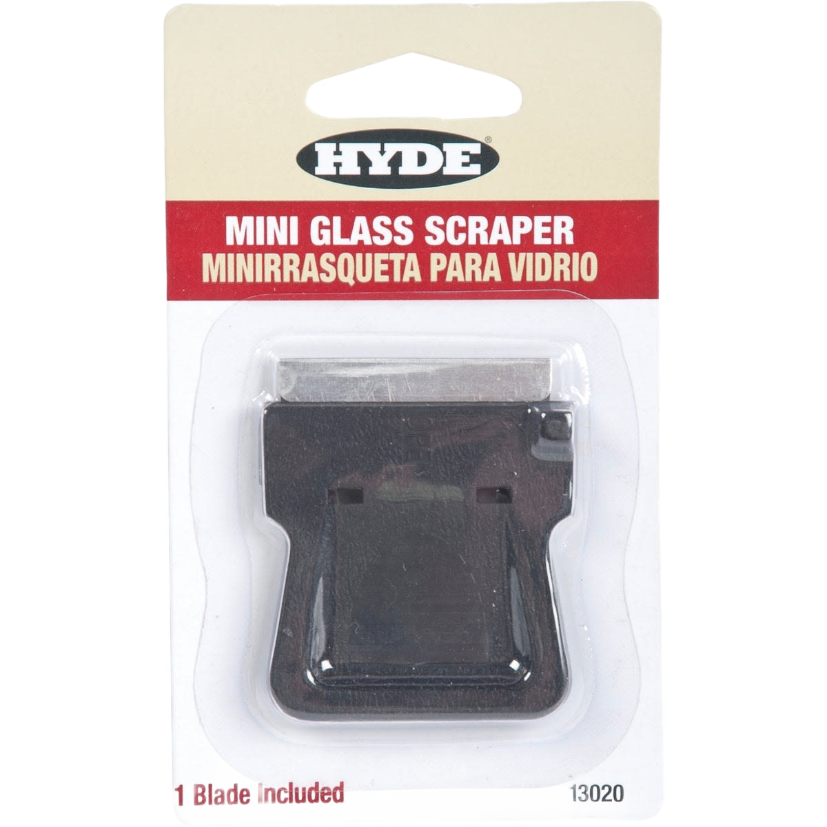 Compact glass scraper tool with plastic handle and replaceable blade for paint and sticker removal in home improvement collections