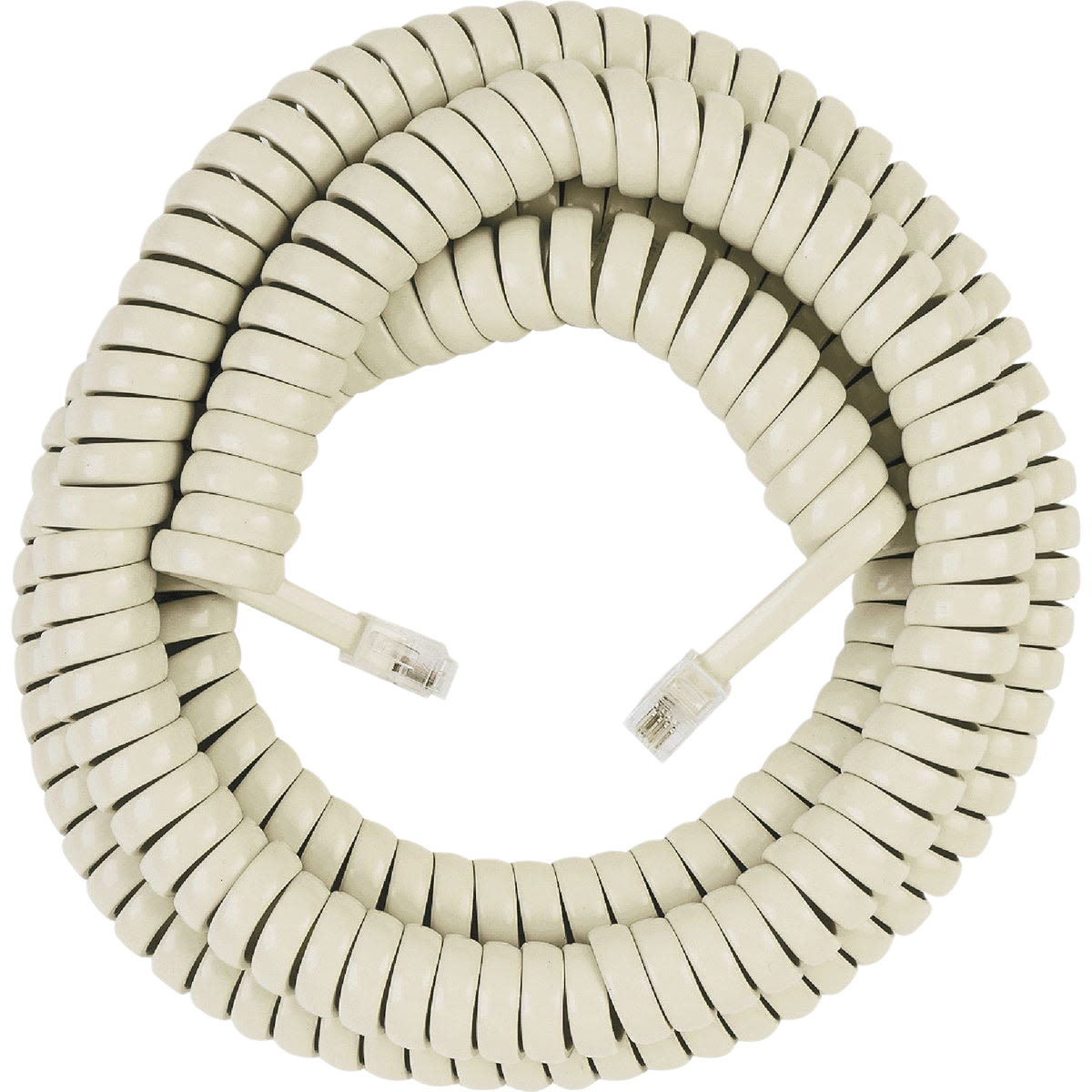 Coiled almond-colored phone cord with RJ11 connectors for wire and electrical home improvement projects under $50
