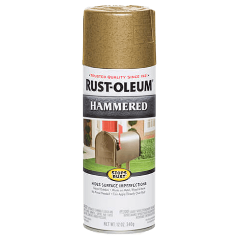 Gold hammered finish spray paint can for durable rust protection in Rust Oleum spray paint and home improvement collections