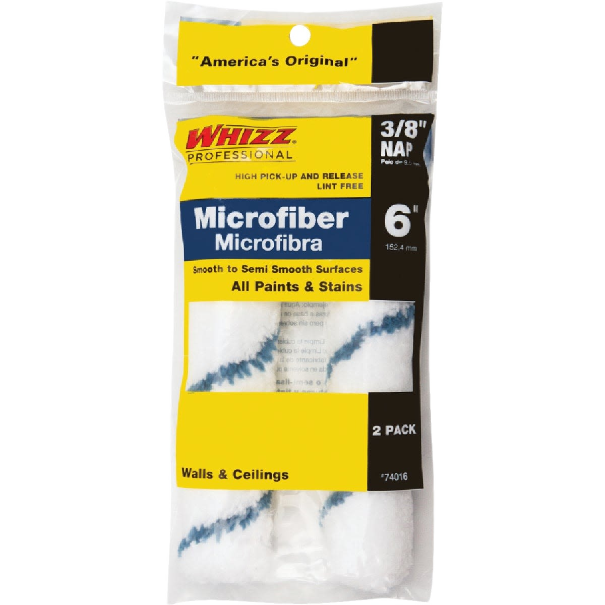Pack of two 6-inch microfiber roller covers with 3/8-inch nap for smooth painting of walls and ceilings in home improvement projects