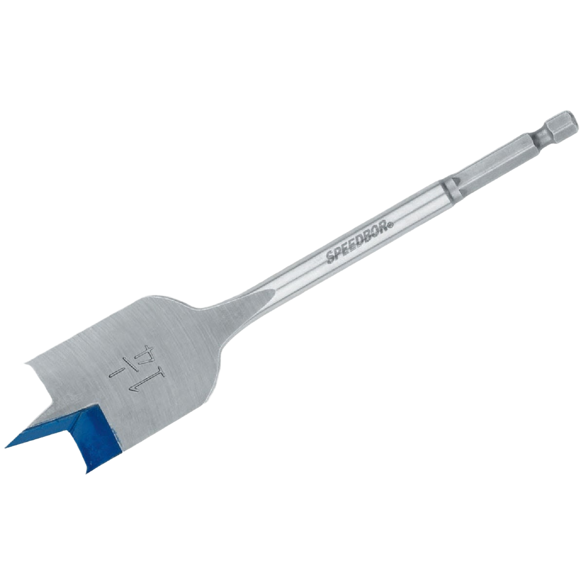 1-1/4 inch spade bit with blue groove tip for fast chip removal in power tool accessories and home improvement tools