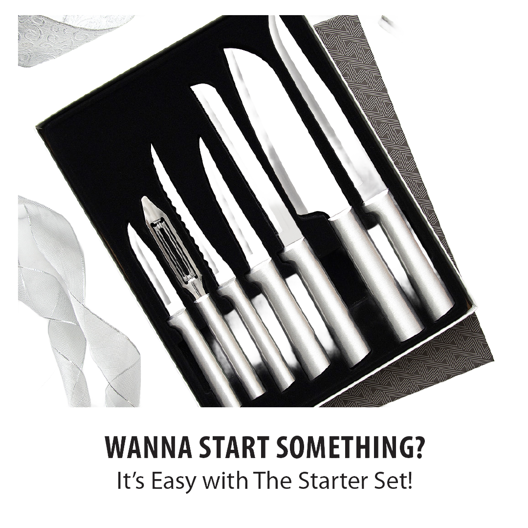 Seven-piece kitchen knife and peeler set with silver handles, part of Kitchenware and Cooking Utensils under $100 collections