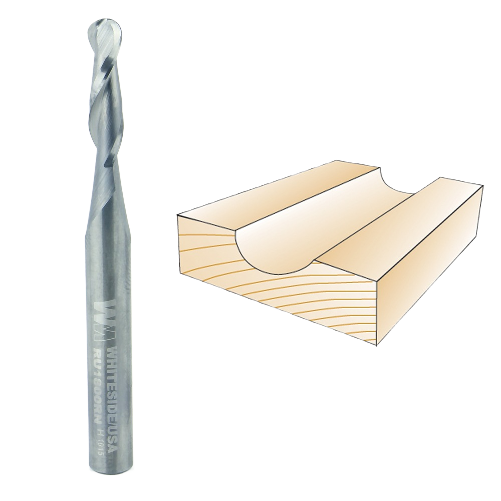 Carbide upcut spiral ball end bit for CNC routing with precision rounded groove cutting in tool and power accessories collections