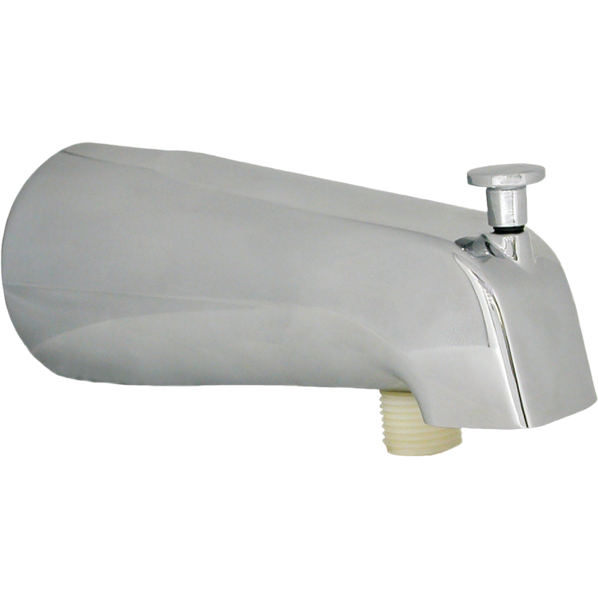 Chrome-finished bathtub spout with integrated handheld shower diverter for convenient bathroom plumbing upgrades