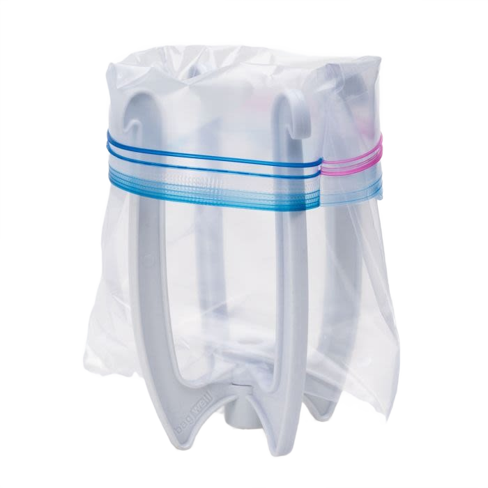 BPA-free plastic bag holder supporting sealable food storage bags for easy filling in kitchen storage collections