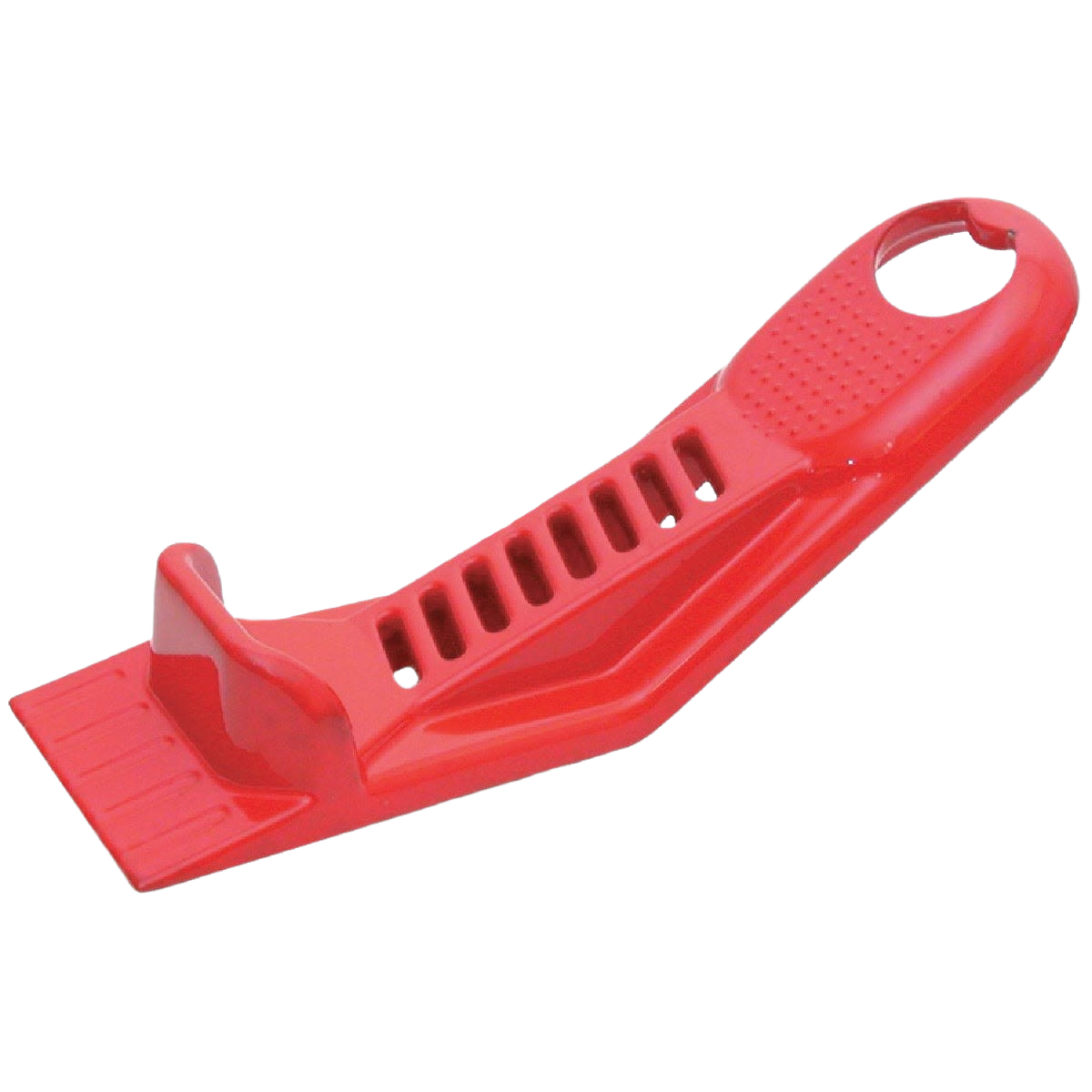 Red lightweight plastic drywall lifter with ergonomic grip, designed for easy panel handling and home improvement projects