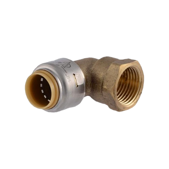 Brass 90-degree push-to-connect elbow fitting with female threaded end for plumbing and pipe connections under $50 collections