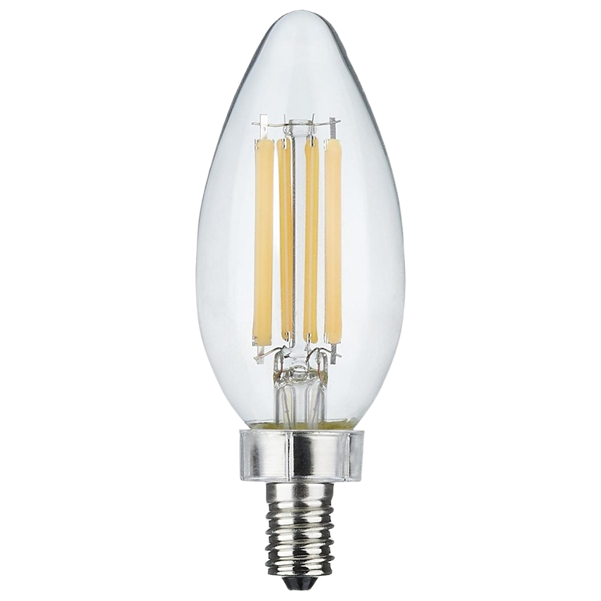 Clear LED candelabra bulb with natural light, suitable for lighting collections under $50 in home improvement tools