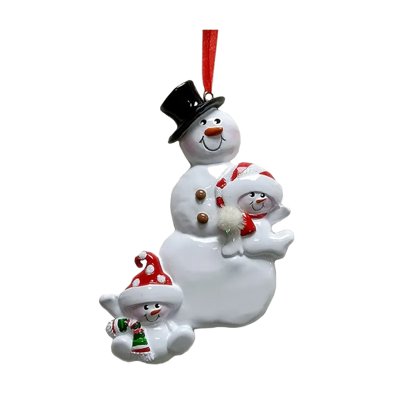 Festive personalized snowman family ornament of two with winter hats for Christmas ornaments and decorations under $50 collection