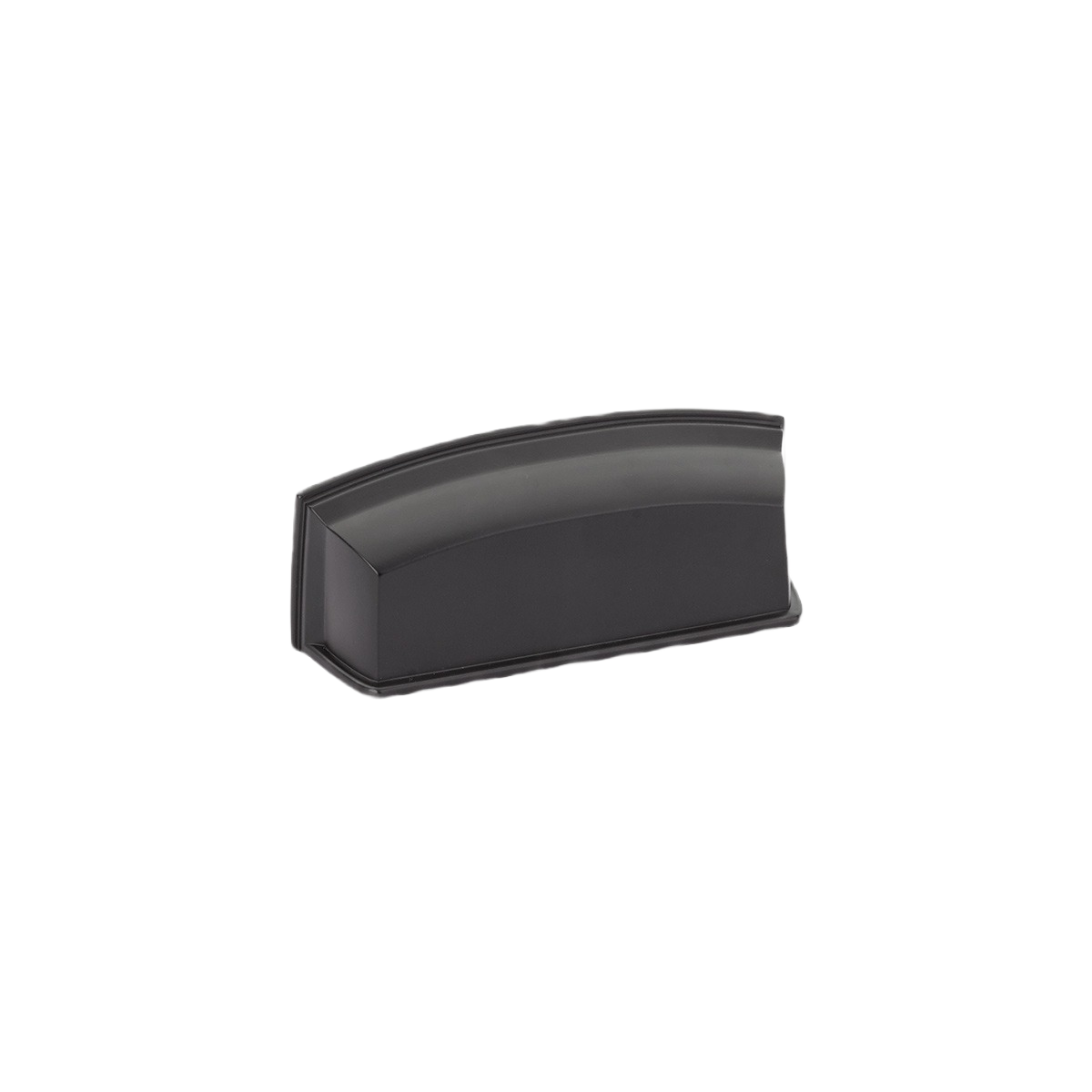 Matte black Menlo Park style cup pull for cabinetry with a versatile design in hardware and furniture accessories under $50