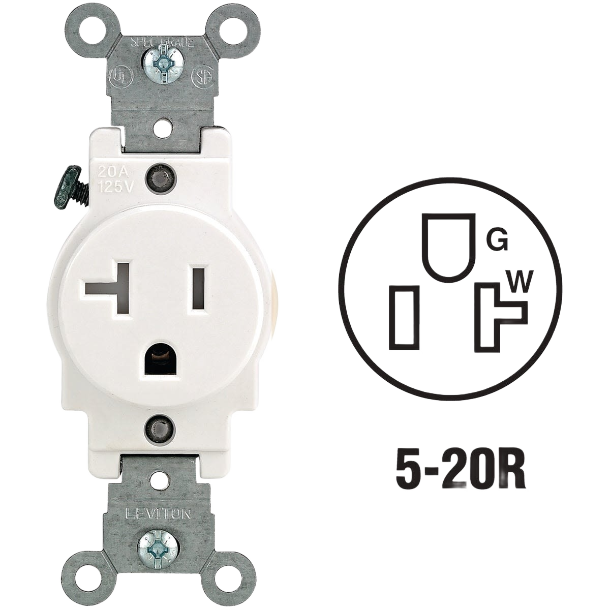 White tamper-resistant commercial electrical outlet with metal mounting bracket in electrical and home improvement collections