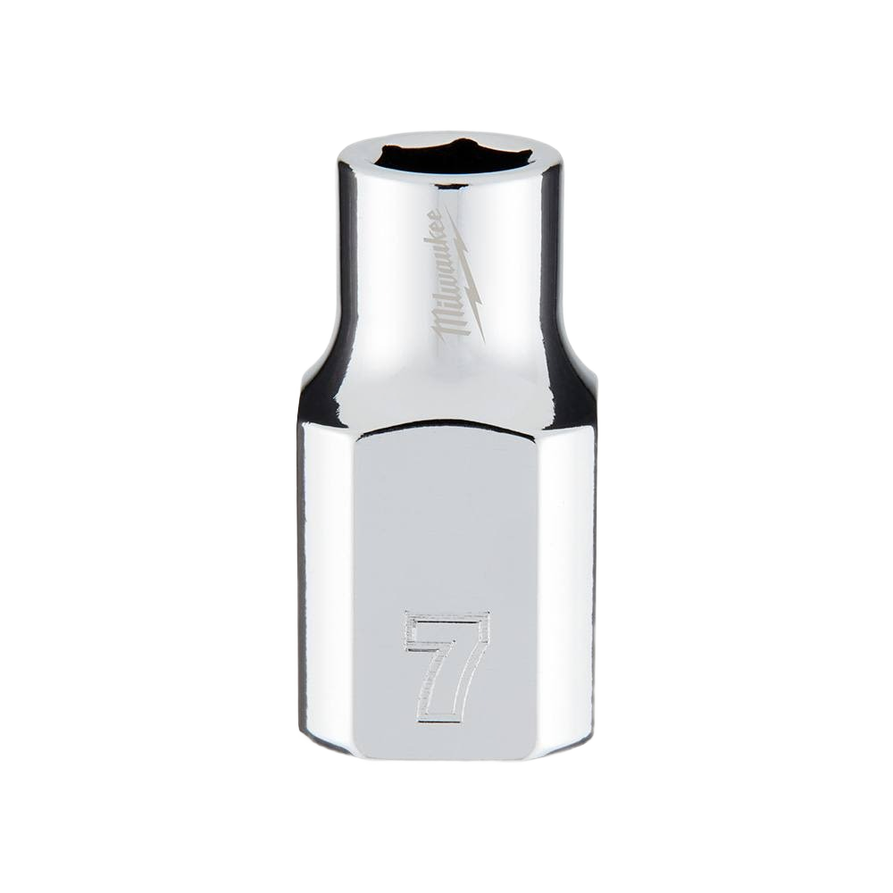 Shiny chrome 7-mm 6-point socket with smooth edges designed for home improvement and tool use tasks
