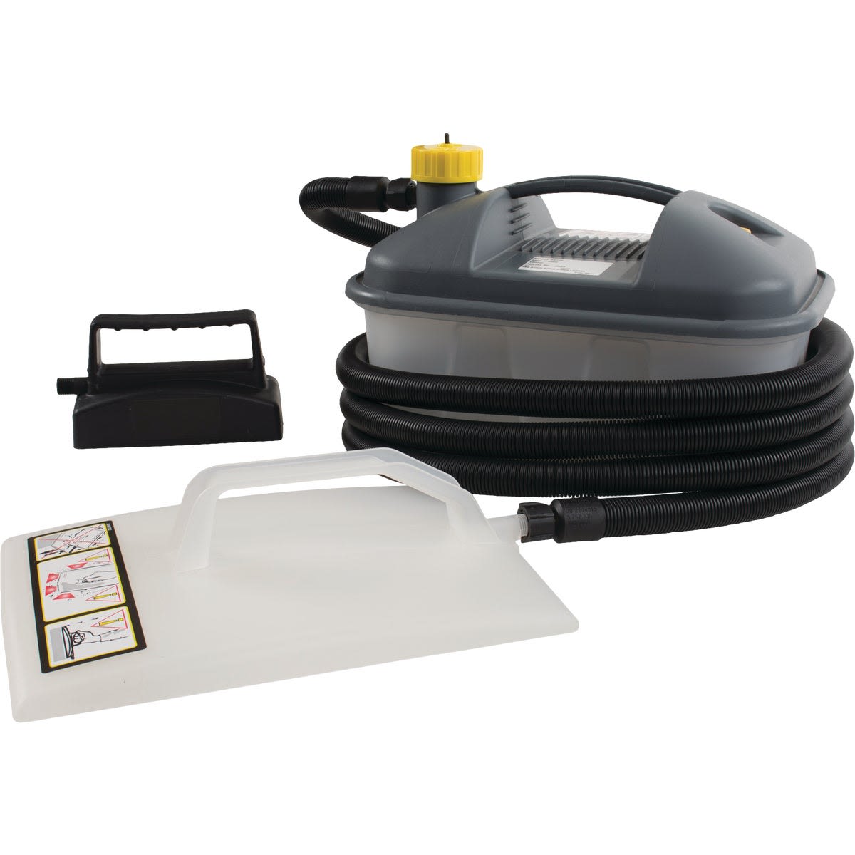 Gray and white Wagner Power Steamer with hose and handheld tool for removing wallpaper in home improvement projects