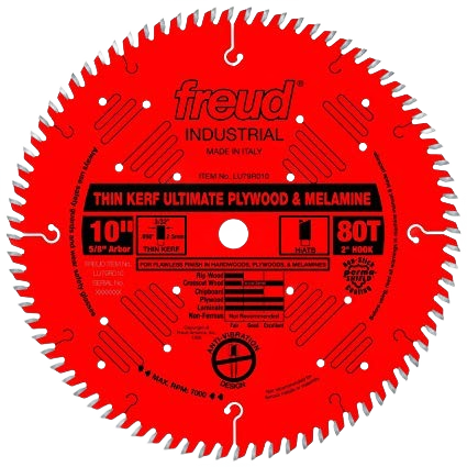 Red industrial saw blade with 80 teeth for woodworking tool accessories and home improvement projects