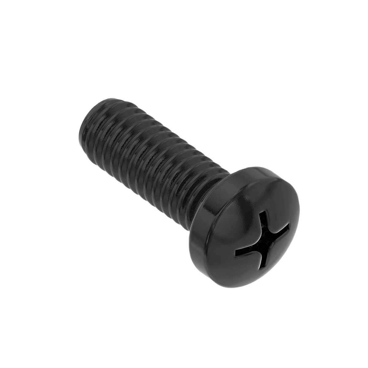 Black cylindrical head screw with cross slot drive for tools and home improvement projects