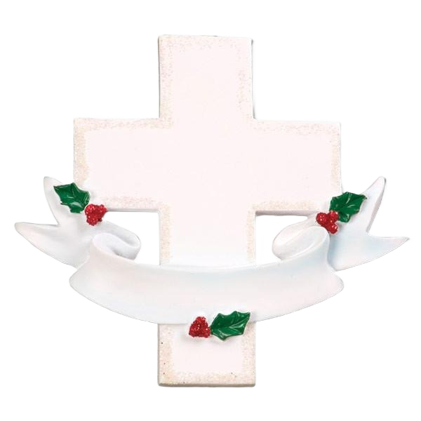 White personalized memorial cross ornament with holly accents for Christmas Ornaments & Tree Decorations under $50 collection