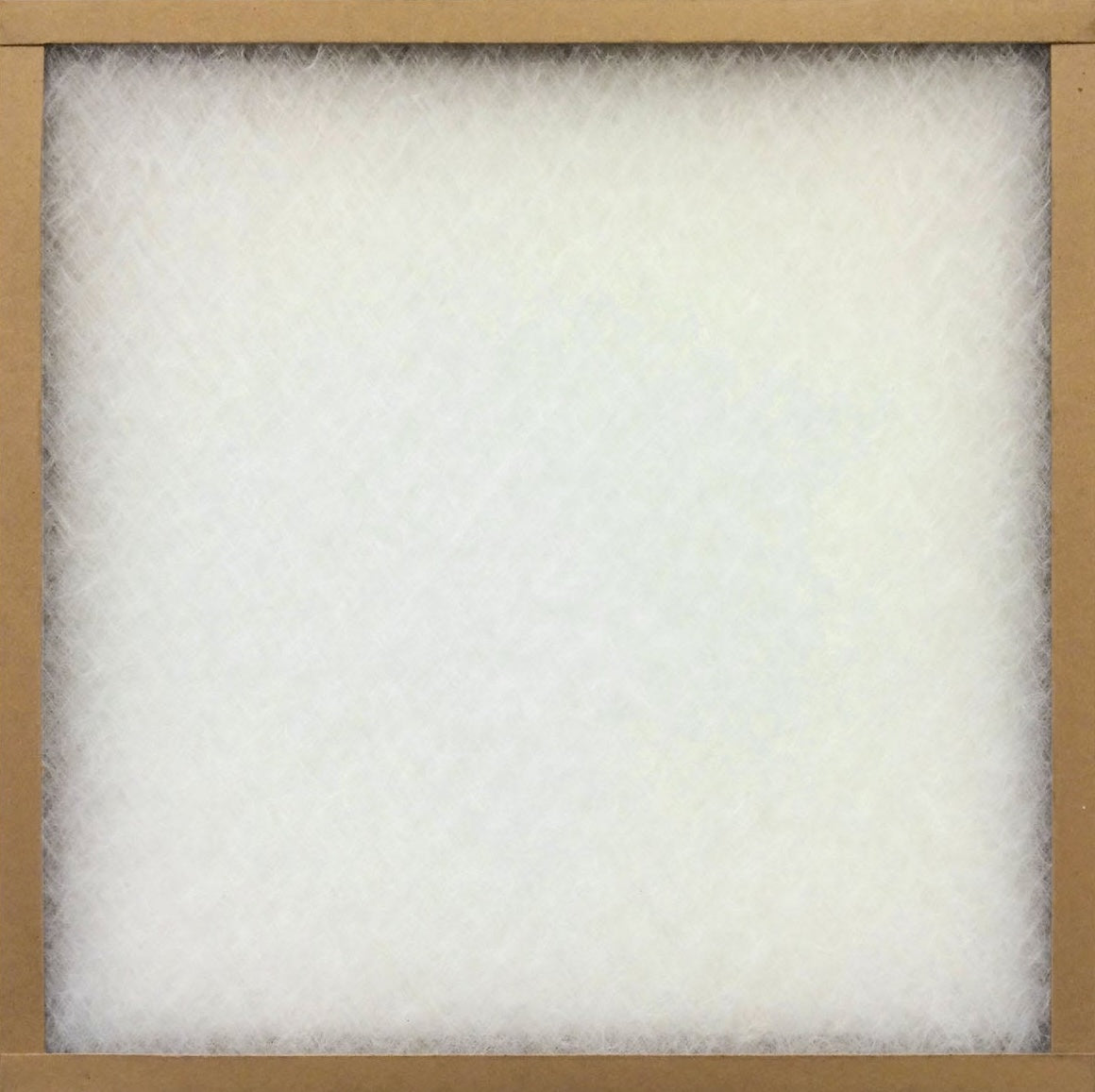 White fibrous furnace air filter secured in a brown cardboard frame for use in home HVAC systems and air quality improvement