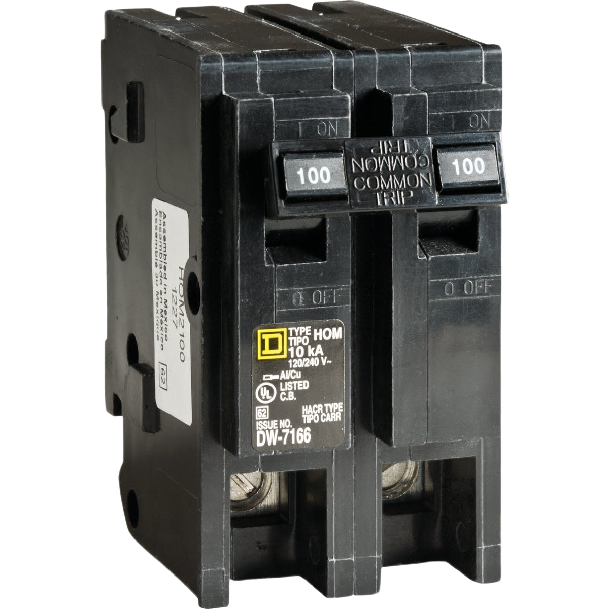 Black double-pole circuit breaker with 100 amp rating for home electrical panel use in tools and home improvement