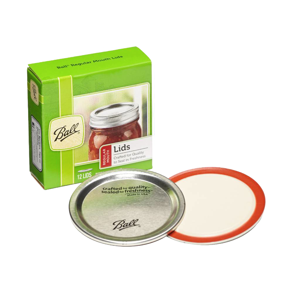 Ball brand regular mouth dome canning lids with rust-colored sealing ring in Kitchenware collection under $25