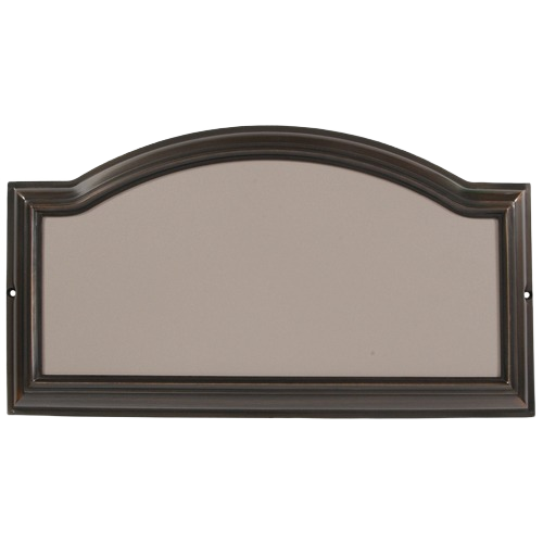 Rectangular aged bronze address plaque with curved top frame for home improvement and outdoor use