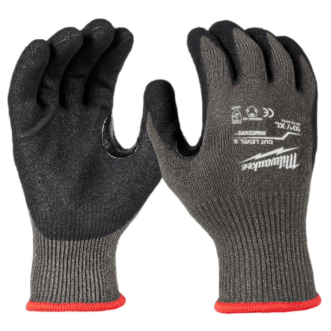 Pair of XL cut-resistant nitrile dipped gloves with reinforced palms for safety and work gloves in hardware collections