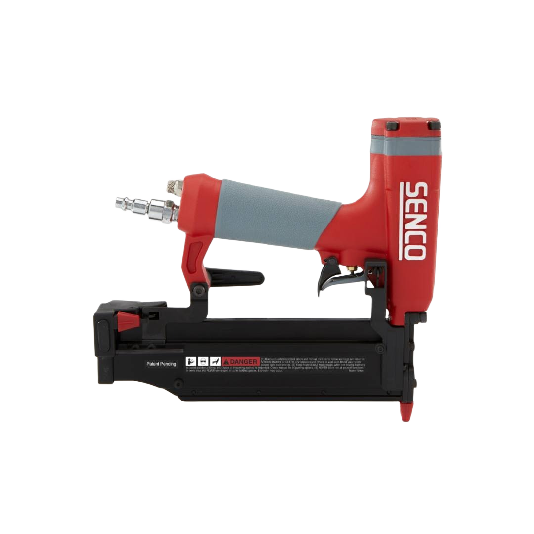 Red and gray gauge pin nailer with ergonomic grip designed for precise fastening in tools and home improvement tasks