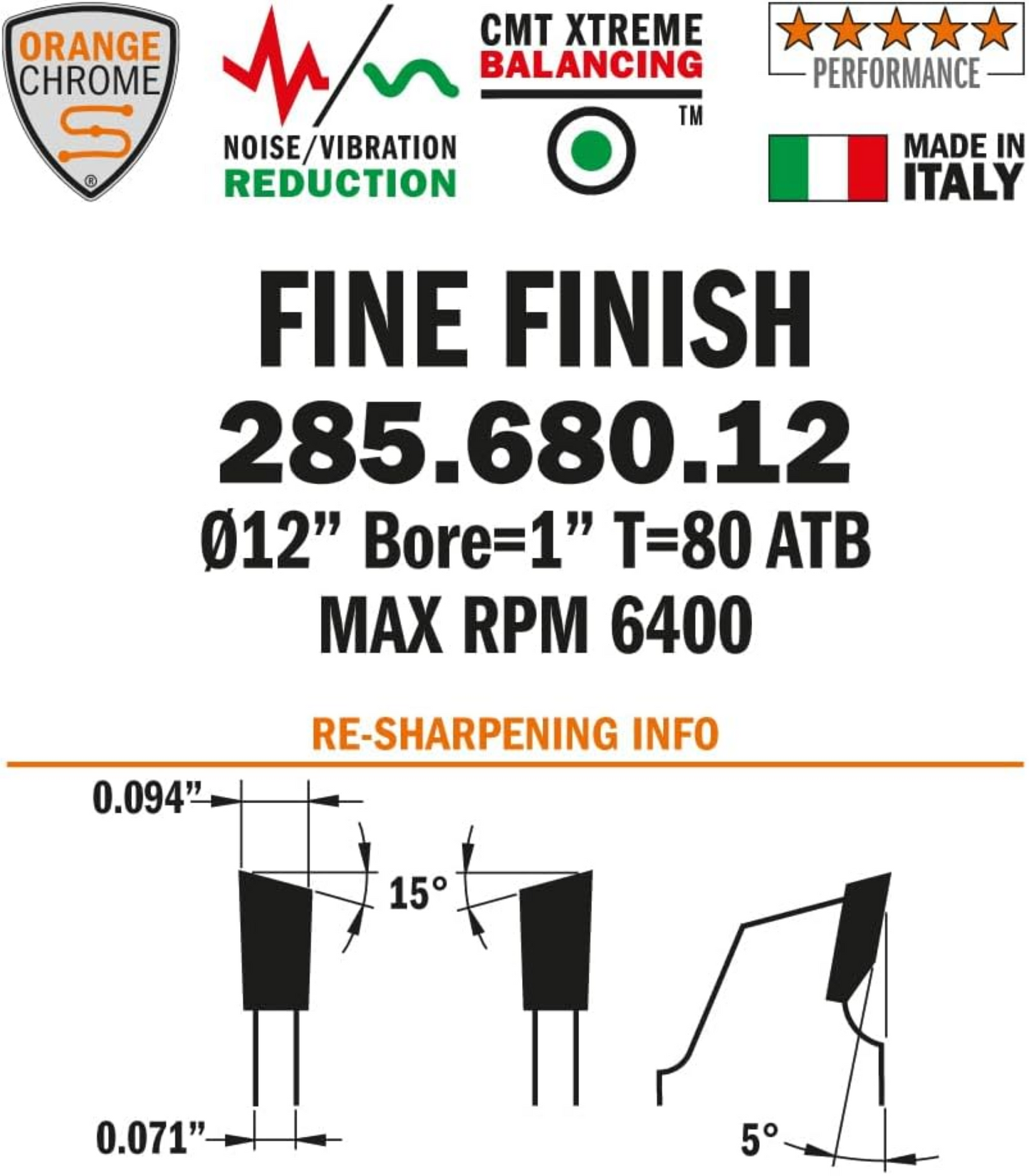 CMT Orange Tools 12" 80T Fine Finish Sliding Compound Saw Blade