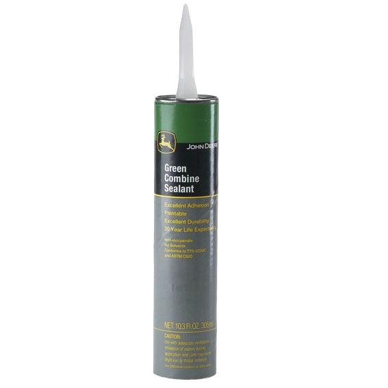 Green and gray tube of combine sealant with pointed nozzle for tools and home improvement projects